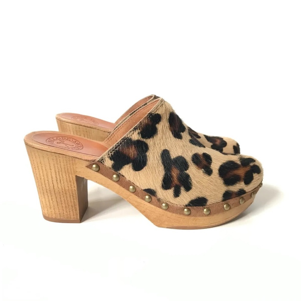 NWOB Penelope Chilvers Leopard Calf Hair Clogs sz 38